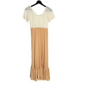 Vintage 60s Val Mode Tan White Short Sleeve Full Length Nightgown Small